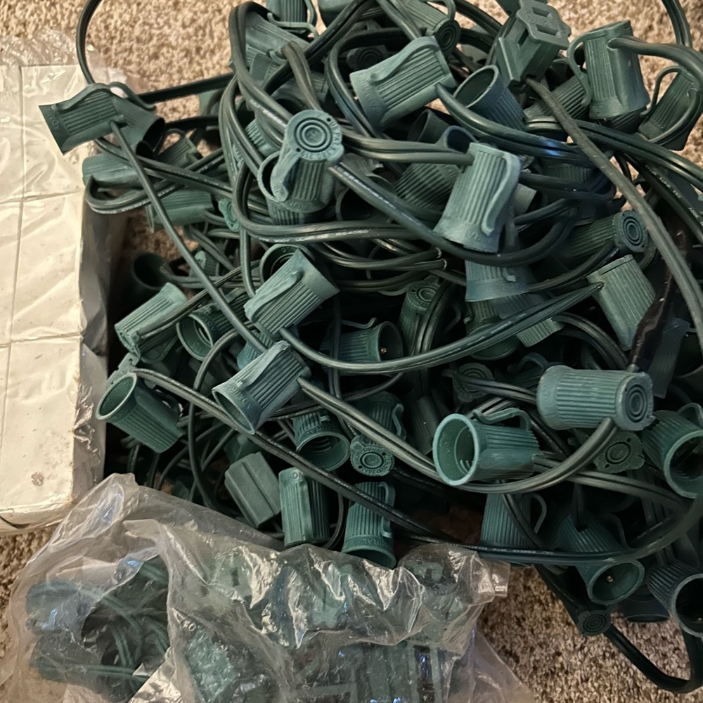 Green String Light Holders and bulbs